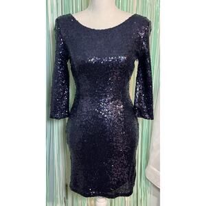 Lulus Navy Blue Long Sleeve Sequin Dress, Party, Wedding, Formal, HOCO, Small